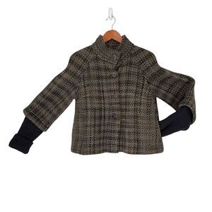 SAM’O MAYA Woven 100% Wool Coat Womens Hand Made Medium Gray Brown Jacket Tweed